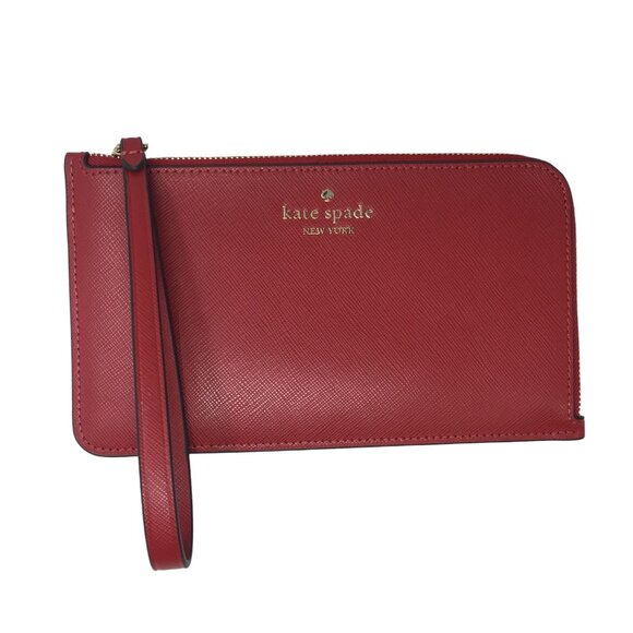 Kate Spade Lucy Medium L-Zip Wristlet Saffiano Leather Candied Cherry Red - Picture 1 of 7